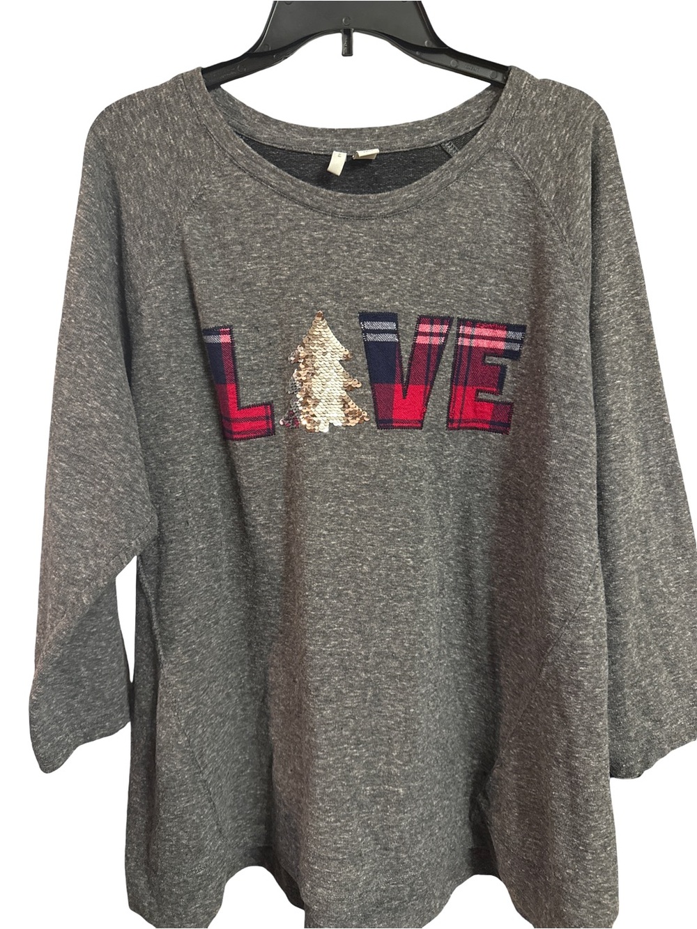 Gray 'LOVE' Sequin Plaid Graphic Top